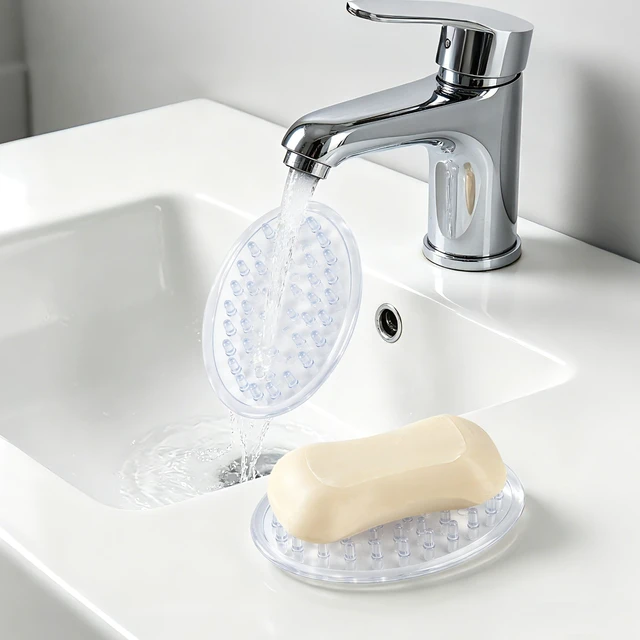 Alt view image 7 of 7 - 2 Pieces Clear Plastic Bar Soap Holder Tray with Holes, Soap Saver Holder for Bathroom Counter, Shower Stall & Kitchen