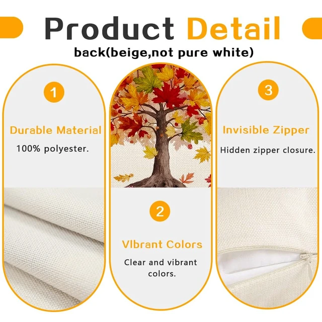 Alt view image 4 of 7 - Fall Pillow Cover 12x20 Maple Tree Autumn Thanksgiving Decor | Red Leaf Lumbar Cushion Case,Linen Fabric,Machine Washable,Perfect for Sofa Couch Porch Farmhouse