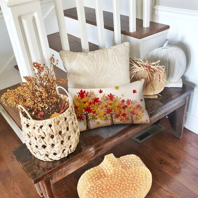 Alt view image 3 of 7 - Fall Pillow Cover 12x20 Maple Tree Autumn Thanksgiving Decor | Red Leaf Lumbar Cushion Case,Linen Fabric,Machine Washable,Perfect for Sofa Couch Porch Farmhouse