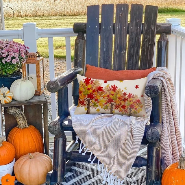 Alt view image 6 of 7 - Fall Pillow Cover 12x20 Maple Tree Autumn Thanksgiving Decor | Red Leaf Lumbar Cushion Case,Linen Fabric,Machine Washable,Perfect for Sofa Couch Porch Farmhouse