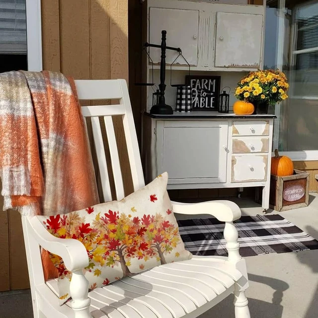 Alt view image 7 of 7 - Fall Pillow Cover 12x20 Maple Tree Autumn Thanksgiving Decor | Red Leaf Lumbar Cushion Case,Linen Fabric,Machine Washable,Perfect for Sofa Couch Porch Farmhouse