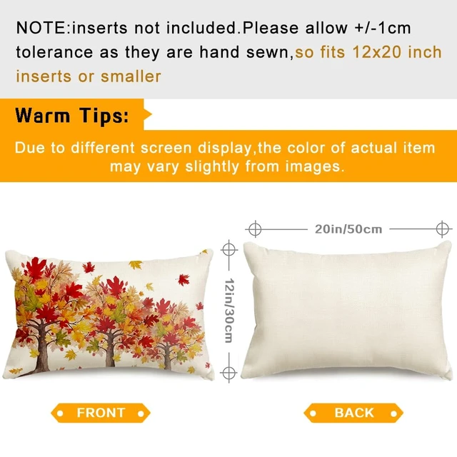 Alt view image 5 of 7 - Fall Pillow Cover 12x20 Maple Tree Autumn Thanksgiving Decor | Red Leaf Lumbar Cushion Case,Linen Fabric,Machine Washable,Perfect for Sofa Couch Porch Farmhouse