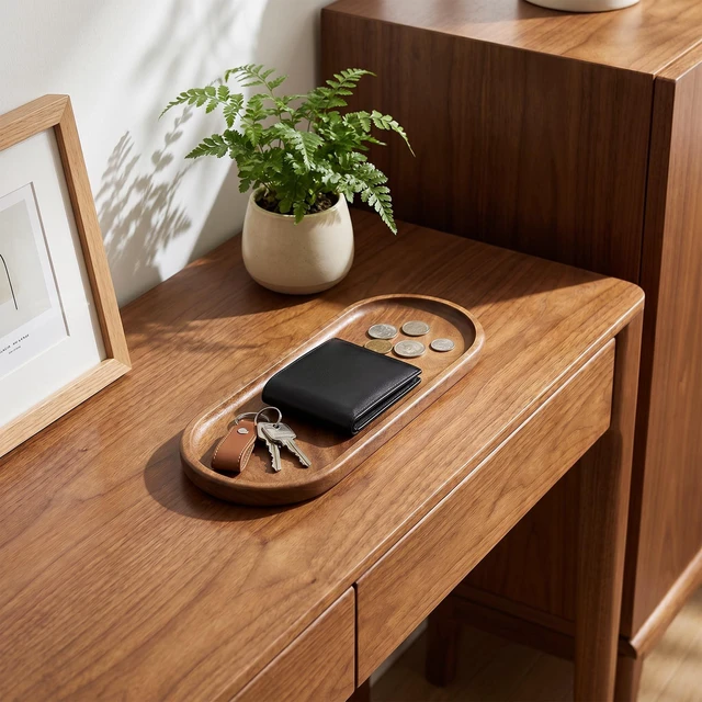 Alt view image 3 of 7 - Small Acacia Wood Serving Tray, Wooden Decorative Tray for Coffee Table, Kitchen, Bathroom Counter - Wood Platter for Candles, Perfume, Snacks (11.4 x 4.1 x 0.6 in)