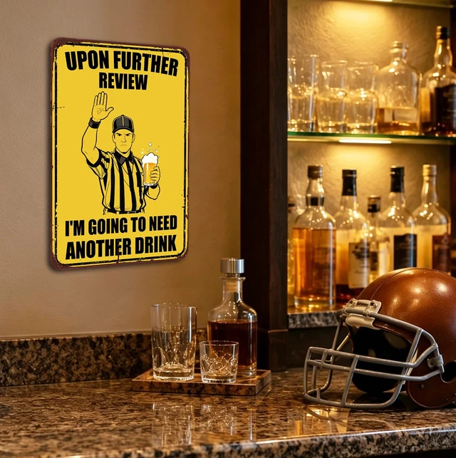 Alt view image 2 of 7 - Football Wall Decor for Man Cave Sports Theme Room,Funny Home Bar Wall Art | Vintage Gifts for Men Mancave Accessories Home Poster 8x12 Inch Metal Signs