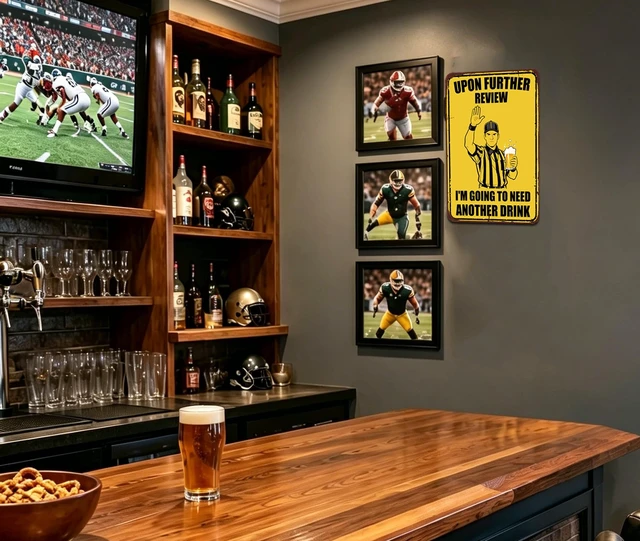Alt view image 4 of 7 - Football Wall Decor for Man Cave Sports Theme Room,Funny Home Bar Wall Art | Vintage Gifts for Men Mancave Accessories Home Poster 8x12 Inch Metal Signs