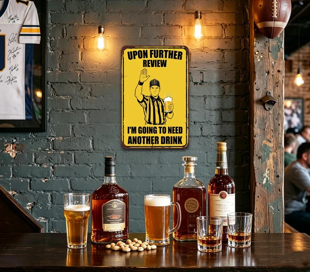 Alt view image 3 of 7 - Football Wall Decor for Man Cave Sports Theme Room,Funny Home Bar Wall Art | Vintage Gifts for Men Mancave Accessories Home Poster 8x12 Inch Metal Signs
