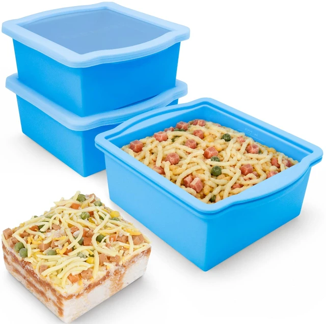 Main image of Silicone Freezer Molds, 2Cup Portion freezer storage containers, 3 Pack | Silicone Freezer Trays with Lids, Silicone Freezer Trays with Lids for freezing soups, sauces and individual microwave safe