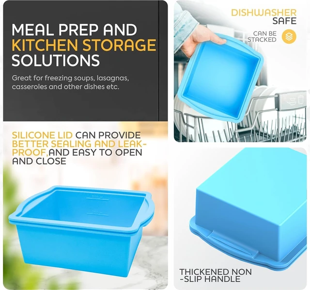 Alt view image 7 of 7 - Silicone Freezer Molds, 2Cup Portion freezer storage containers, 3 Pack | Silicone Freezer Trays with Lids, Silicone Freezer Trays with Lids for freezing soups, sauces and individual microwave safe