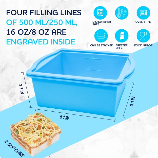 Alt view image 6 of 7 - Silicone Freezer Molds, 2Cup Portion freezer storage containers, 3 Pack | Silicone Freezer Trays with Lids, Silicone Freezer Trays with Lids for freezing soups, sauces and individual microwave safe