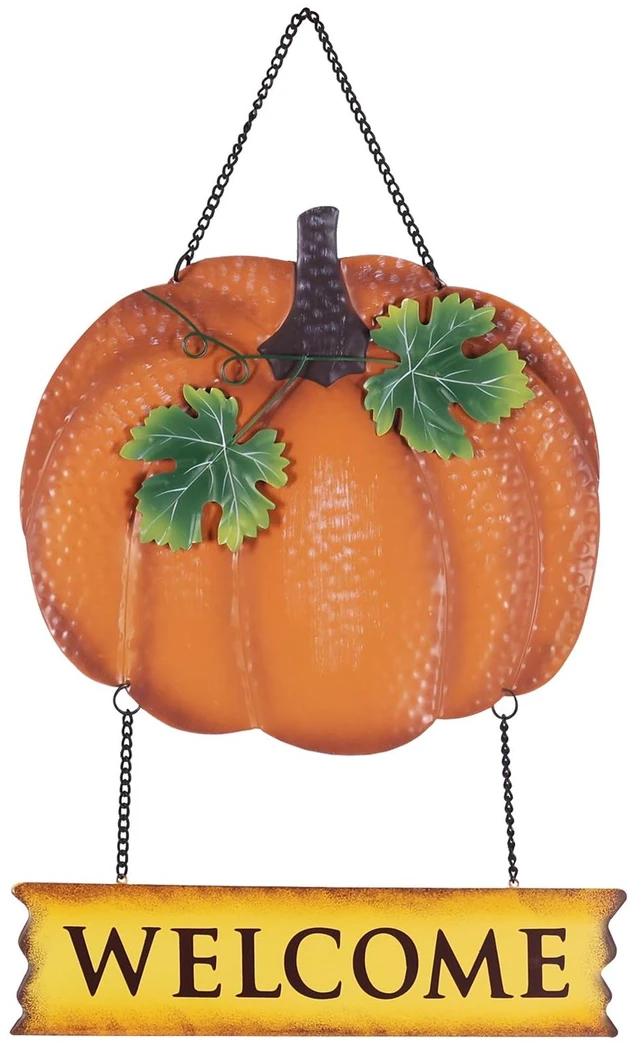 Main image of Fall Decorations for Home, 17'' Metal Pumpkin Fall Door Decor, Autumn Handmade Hanging Craft Welcome Wall Sign, Thanksgiving Wreaths for Front Door, Outdoor Window, Mantel, Farmhouse Indoor