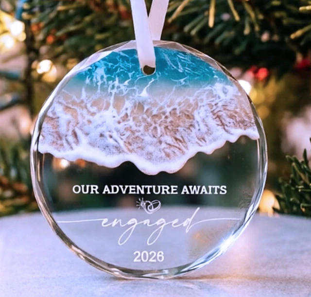 Main image of 2026 Engagement Gifts for Couples - Our Adventure Awaits Glass Ornament - Bride-to-Be Engagement Gift, Couple - Fiance/Fiancee Christmas Decoration Party Supplies