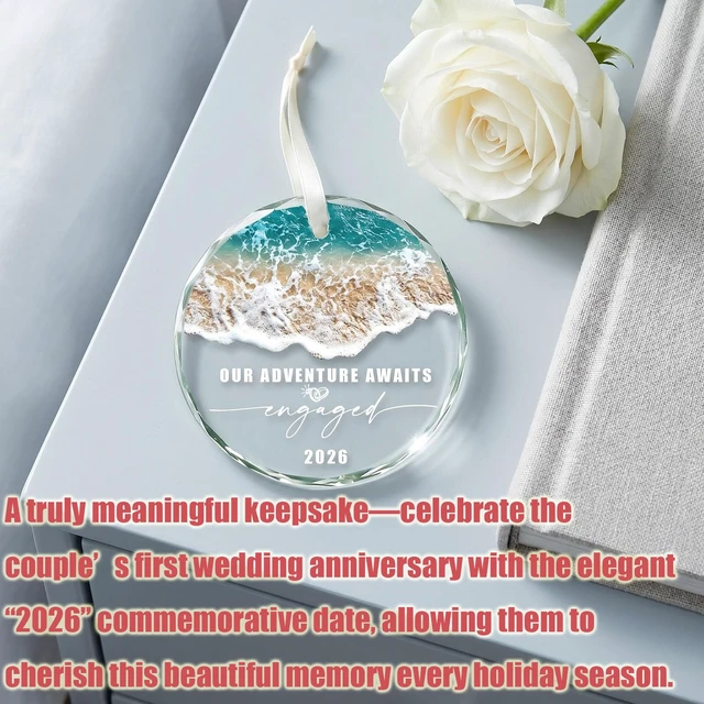 Alt view image 3 of 5 - 2026 Engagement Gifts for Couples - Our Adventure Awaits Glass Ornament - Bride-to-Be Engagement Gift, Couple - Fiance/Fiancee Christmas Decoration Party Supplies
