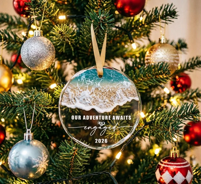 Alt view image 4 of 5 - 2026 Engagement Gifts for Couples - Our Adventure Awaits Glass Ornament - Bride-to-Be Engagement Gift, Couple - Fiance/Fiancee Christmas Decoration Party Supplies