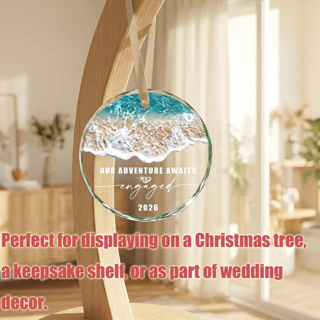 Alt view image 5 of 5 - 2026 Engagement Gifts for Couples - Our Adventure Awaits Glass Ornament - Bride-to-Be Engagement Gift, Couple - Fiance/Fiancee Christmas Decoration Party Supplies