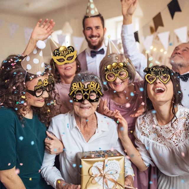 Alt view image 2 of 7 - 16PCS 80th Birthday Eyeglasses Decorations Gold Paper Birthday Photo Props | Paper Frame,Mixed Designs,Printed Clearly,Not Easily Break,No Assembly Required,Cheers to 80 Years Party,80s Birth Favors