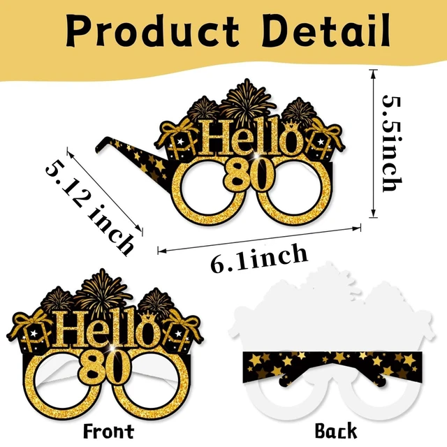 Alt view image 3 of 7 - 16PCS 80th Birthday Eyeglasses Decorations Gold Paper Birthday Photo Props | Paper Frame,Mixed Designs,Printed Clearly,Not Easily Break,No Assembly Required,Cheers to 80 Years Party,80s Birth Favors