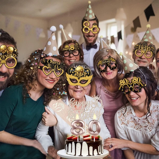 Alt view image 6 of 7 - 16PCS 80th Birthday Eyeglasses Decorations Gold Paper Birthday Photo Props | Paper Frame,Mixed Designs,Printed Clearly,Not Easily Break,No Assembly Required,Cheers to 80 Years Party,80s Birth Favors