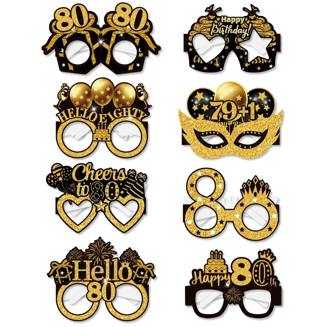 Alt view image 7 of 7 - 16PCS 80th Birthday Eyeglasses Decorations Gold Paper Birthday Photo Props | Paper Frame,Mixed Designs,Printed Clearly,Not Easily Break,No Assembly Required,Cheers to 80 Years Party,80s Birth Favors