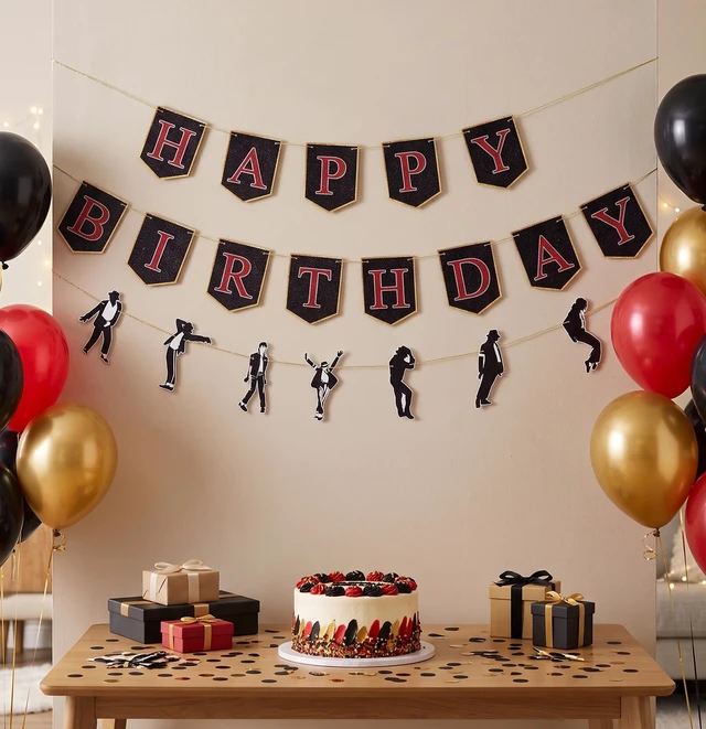 Alt view image 2 of 5 - Cool Pop Happy Birthday Banner Glitter Black and Red Jazz Dance Birthday Decorations Pop Music Dancing Anniversary Party Supplies