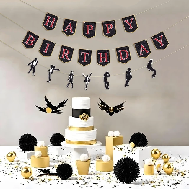 Alt view image 4 of 5 - Cool Pop Happy Birthday Banner Glitter Black and Red Jazz Dance Birthday Decorations Pop Music Dancing Anniversary Party Supplies