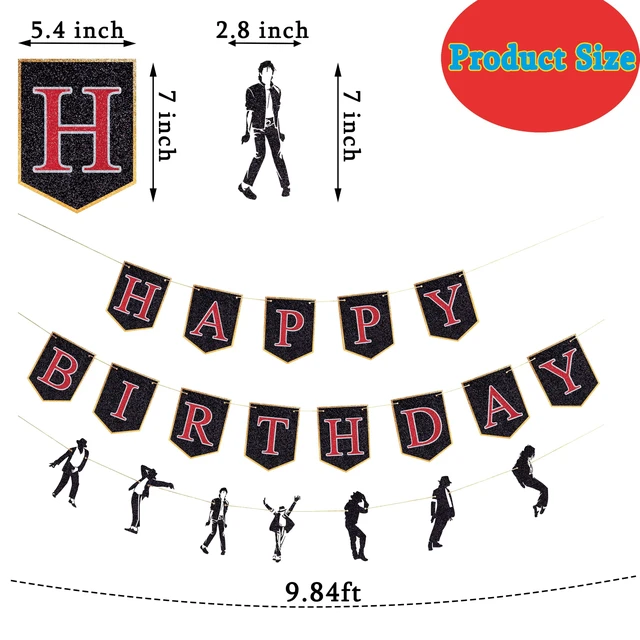 Alt view image 3 of 5 - Cool Pop Happy Birthday Banner Glitter Black and Red Jazz Dance Birthday Decorations Pop Music Dancing Anniversary Party Supplies