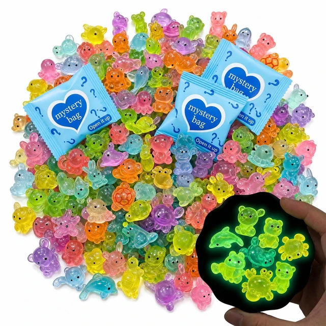 Main image of 50 Pcs Glow-in-the-Dark Mini Resin Animals in Mystery Blind Bags | Individually wrapped, assorted shapes and colors, for fairy gardens, DIY crafts, party favors, and collecting