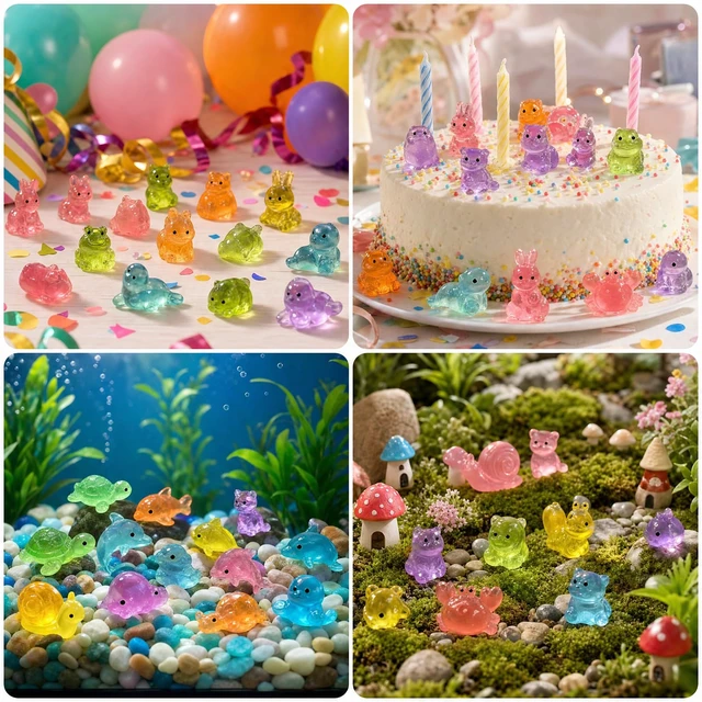 Alt view image 3 of 6 - 50 Pcs Glow-in-the-Dark Mini Resin Animals in Mystery Blind Bags | Individually wrapped, assorted shapes and colors, for fairy gardens, DIY crafts, party favors, and collecting