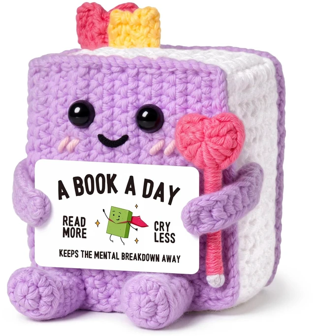 Main image of Book Lovers Gifts for Women, Girl, Book-Shaped Positive Support Crochet | Funny Book-Themed Birthday Book Club Bookish Gifts for Reader, Librarian, Bookworm, Desk Decor, Handmade