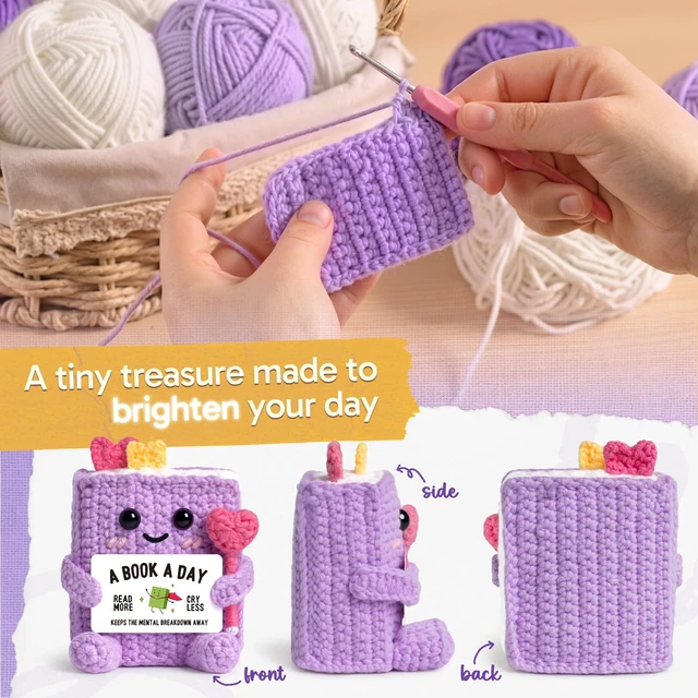 Alt view image 2 of 7 - Book Lovers Gifts for Women, Girl, Book-Shaped Positive Support Crochet | Funny Book-Themed Birthday Book Club Bookish Gifts for Reader, Librarian, Bookworm, Desk Decor, Handmade