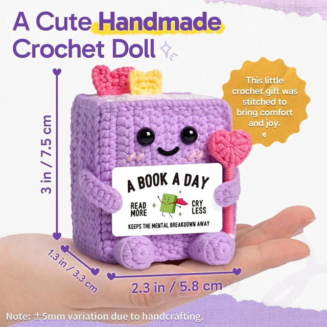Alt view image 5 of 7 - Book Lovers Gifts for Women, Girl, Book-Shaped Positive Support Crochet | Funny Book-Themed Birthday Book Club Bookish Gifts for Reader, Librarian, Bookworm, Desk Decor, Handmade