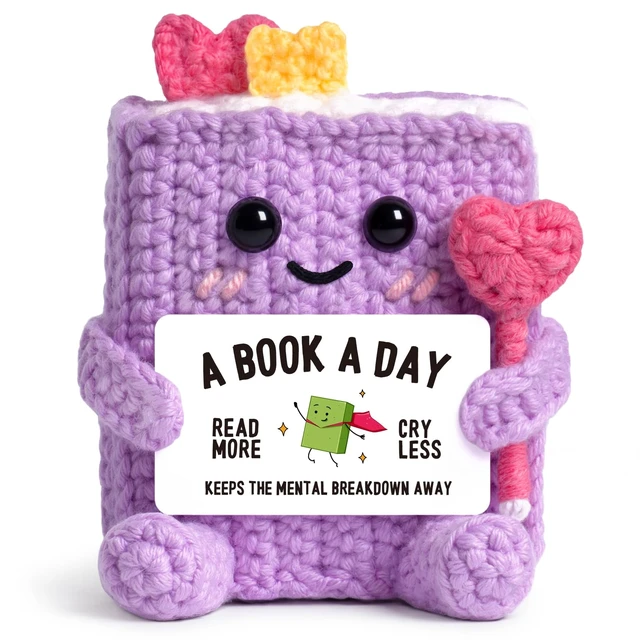 Alt view image 6 of 7 - Book Lovers Gifts for Women, Girl, Book-Shaped Positive Support Crochet | Funny Book-Themed Birthday Book Club Bookish Gifts for Reader, Librarian, Bookworm, Desk Decor, Handmade