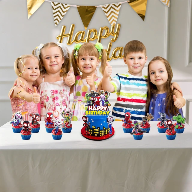 Alt view image 2 of 5 - 13Pcs Cartoon Spider Cake Decorations with 12pcs Cupcake Toppers, 1pcs Cake Topper for Boys Movie Theme Birthday Party Decorations