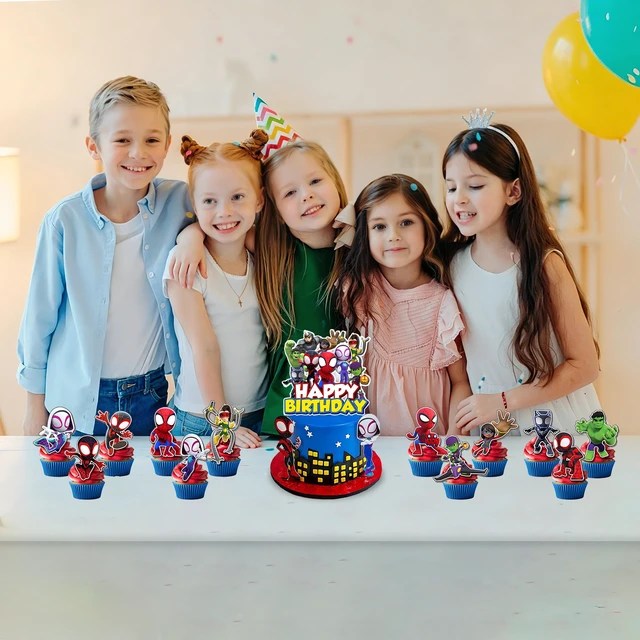 Alt view image 3 of 5 - 13Pcs Cartoon Spider Cake Decorations with 12pcs Cupcake Toppers, 1pcs Cake Topper for Boys Movie Theme Birthday Party Decorations