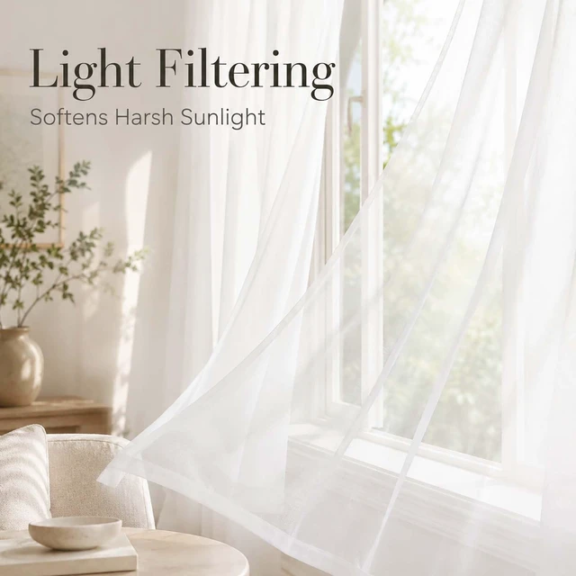 Alt view image 2 of 7 - White Sheer Curtains 84 inch Long for Living Room, 2 Panels | Light Filtering, Voile Drapes, Rod Pocket, Bedroom, Window Treatment, Soft, Airy, Each 42Wx84L