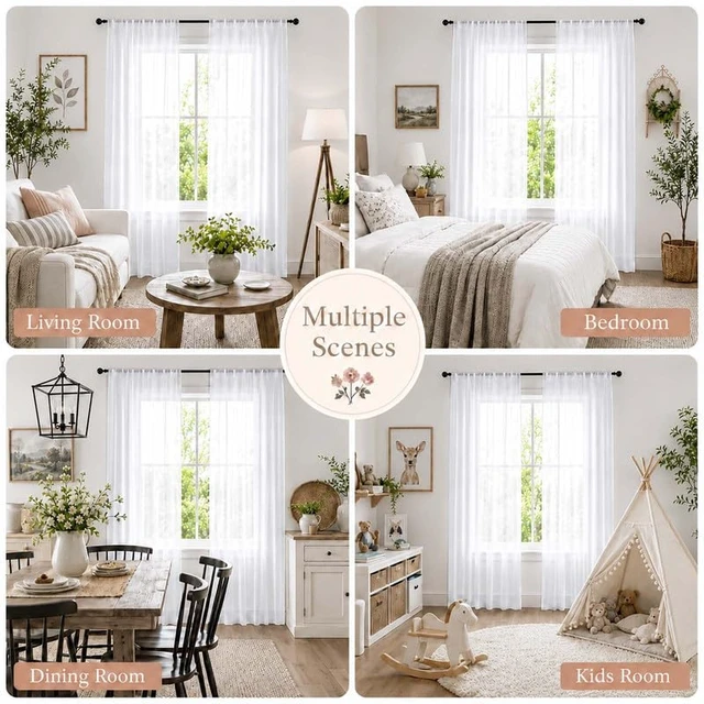 Alt view image 5 of 7 - White Sheer Curtains 84 inch Long for Living Room, 2 Panels | Light Filtering, Voile Drapes, Rod Pocket, Bedroom, Window Treatment, Soft, Airy, Each 42Wx84L