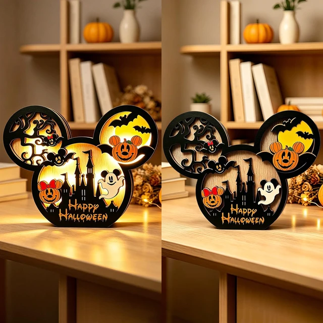 Alt view image 2 of 7 - Mouse Halloween Decorations Wooden Table Centerpieces | Halloween Table Decorations Pumpkin Ghost Horror Tiered Tray Decor for Halloween Decorations Indoor