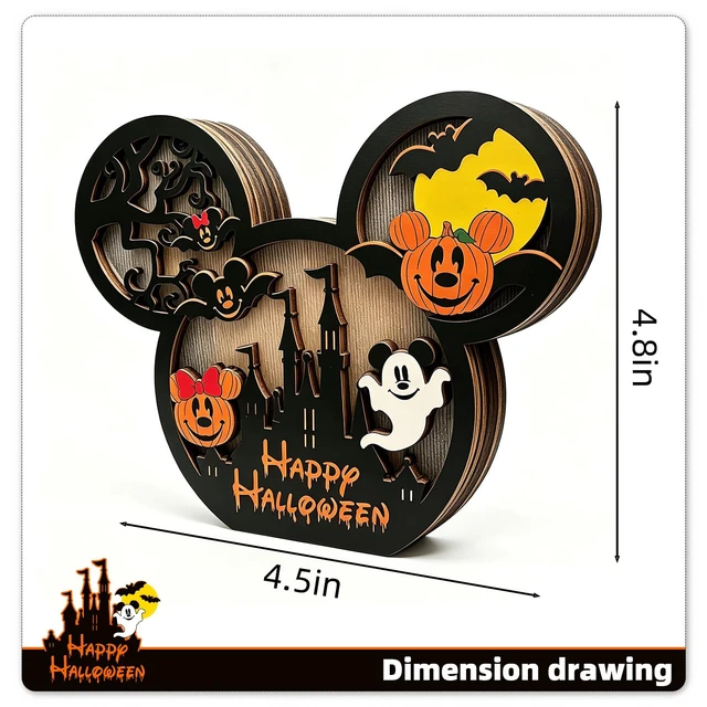 Alt view image 3 of 7 - Mouse Halloween Decorations Wooden Table Centerpieces | Halloween Table Decorations Pumpkin Ghost Horror Tiered Tray Decor for Halloween Decorations Indoor