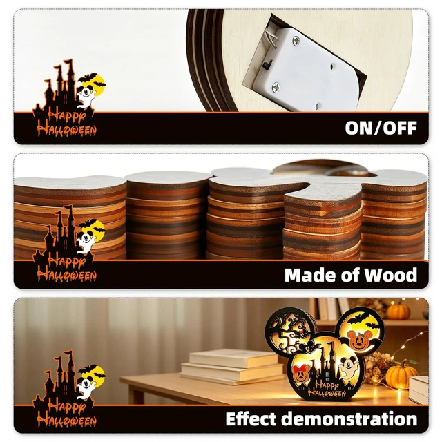 Alt view image 4 of 7 - Mouse Halloween Decorations Wooden Table Centerpieces | Halloween Table Decorations Pumpkin Ghost Horror Tiered Tray Decor for Halloween Decorations Indoor