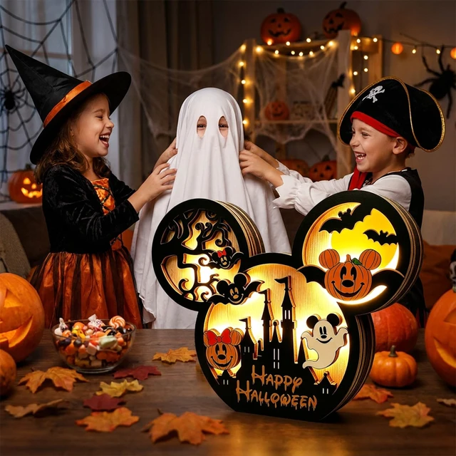 Alt view image 6 of 7 - Mouse Halloween Decorations Wooden Table Centerpieces | Halloween Table Decorations Pumpkin Ghost Horror Tiered Tray Decor for Halloween Decorations Indoor