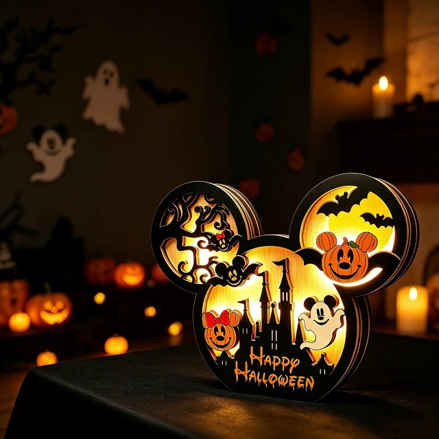 Alt view image 7 of 7 - Mouse Halloween Decorations Wooden Table Centerpieces | Halloween Table Decorations Pumpkin Ghost Horror Tiered Tray Decor for Halloween Decorations Indoor