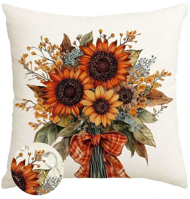 Main image of Fall Outdoor Pillow Cover 18x18 Waterproof Sunflower Thanksgiving | Orange Yellow Floral Print,Autumn Harvest Decor,Not Insert,Machine Washable,Perfect for Sofa Couch Patio Farmhouse