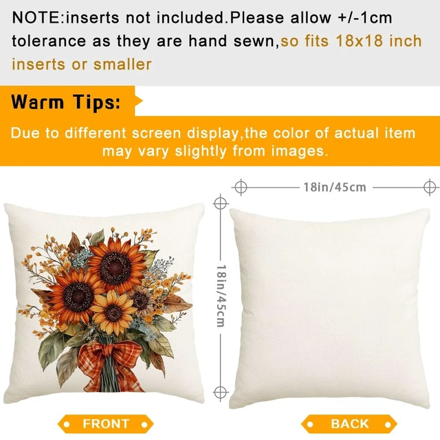 Alt view image 3 of 7 - Fall Outdoor Pillow Cover 18x18 Waterproof Sunflower Thanksgiving | Orange Yellow Floral Print,Autumn Harvest Decor,Not Insert,Machine Washable,Perfect for Sofa Couch Patio Farmhouse
