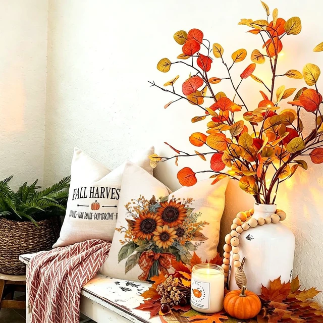 Alt view image 7 of 7 - Fall Outdoor Pillow Cover 18x18 Waterproof Sunflower Thanksgiving | Orange Yellow Floral Print,Autumn Harvest Decor,Not Insert,Machine Washable,Perfect for Sofa Couch Patio Farmhouse