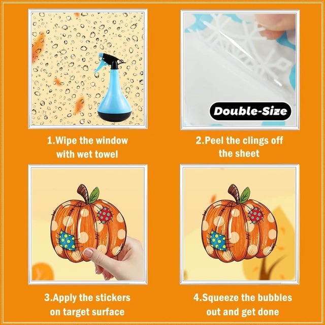 Alt view image 6 of 7 - 9 Sheet 74Pcs Thanksgiving Window Clings Decals Fall Decors | Double-Sided Reusable Static Decals Glass,Pumpkin Nuts Maple Leaves Autumn Decors Home School & Party Decor Indoor Outdoor