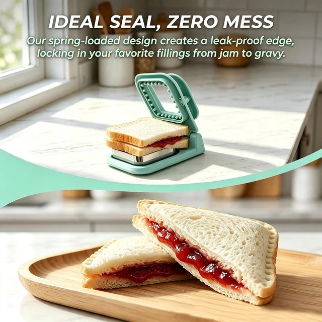 Alt view image 6 of 7 - Crustless Sandwich Cutter and Sealer, Mold for Bread, Light Blue (Square) | Seals edges to lock in fillings, prevents mess. BPA-free, easy clean, dishwasher safe. 3.6-inch fits most bread.