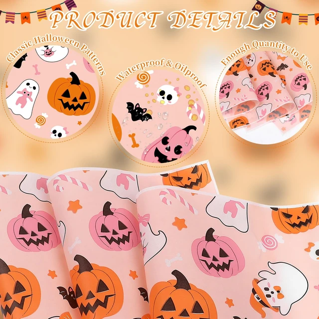 Alt view image 3 of 7 - 150 Pack Halloween Wax Paper Sheets for Food, Pink Ghost Pumpkin Greaseproof Wrapping Deli Parchment Baking Paper for Sandwich Cookies Picnic Oilproof Basket Liners Halloween Kicthen Supplies