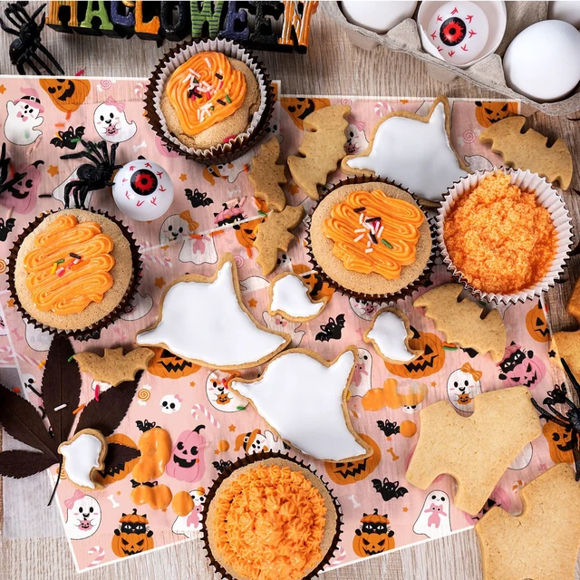 Alt view image 7 of 7 - 150 Pack Halloween Wax Paper Sheets for Food, Pink Ghost Pumpkin Greaseproof Wrapping Deli Parchment Baking Paper for Sandwich Cookies Picnic Oilproof Basket Liners Halloween Kicthen Supplies