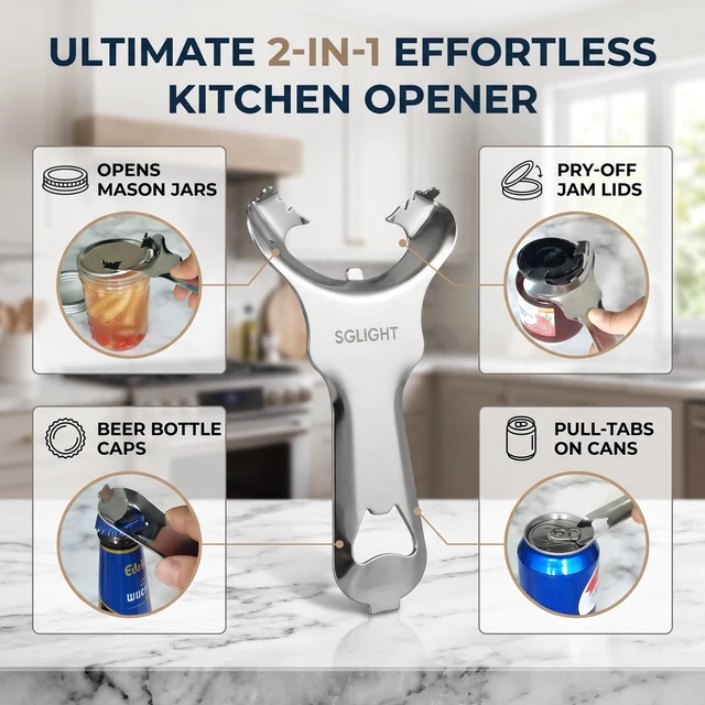 Alt view image 3 of 7 - 2 in 1 Mason Jar Opener & Bottle Opener for Canning Supplies, No Lid Dents | Multifunctional Handheld Lid Opener, Useful Kitchen Gadget for Opening Canning Jar Lids & Beer Bottle Caps with Ease, 1 PCS