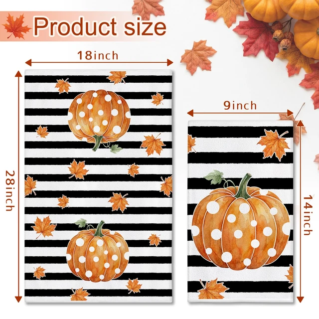 Alt view image 2 of 7 - Fall Kitchen Towels, Pumpkin Fall Decor, Stripe Hand Towels | Thanksgiving Dish Towel Set of 2 18x28 Inch,Autumn Bathroom Decorations,Seasonal Farmhouse Decor