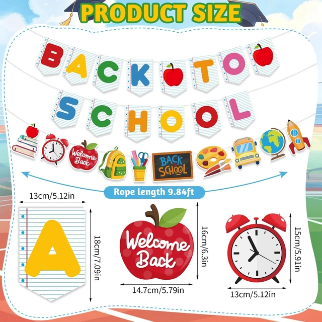 Alt view image 2 of 7 - Back to School Decorations, Pre-Strung Happy First Day of School Banner | Back To School Garland Backdrop Hanging Classroom Decor for Classroom, Home, Teacher Office, Photo Backdrop